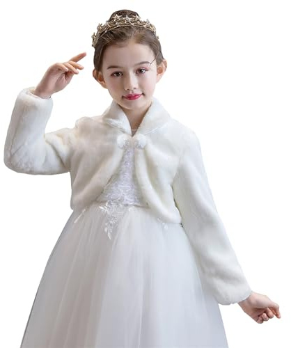 Momooda Niña Cárdigan Chaquetas de Capa de Bolero de Manga Larga de Piel Sintética con Flores para Boda