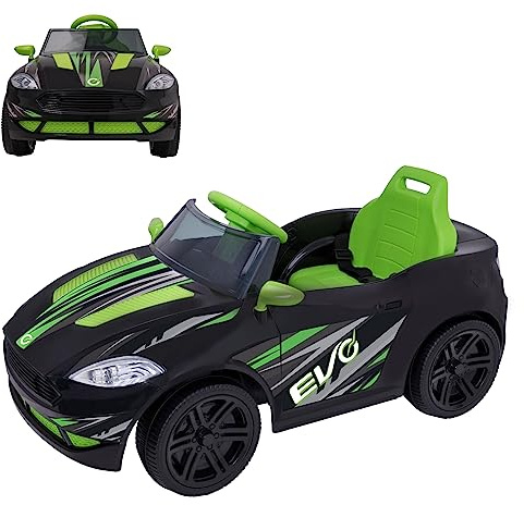 EVO Electric Ride On Venom Car Green & Black | 6v Battery Operated Motorised Sports Coupe | Pedal Driven, Forward & Reverse Function, Headlights, Seatbelt, Engine & Horn Effects | Ages 2 Years +