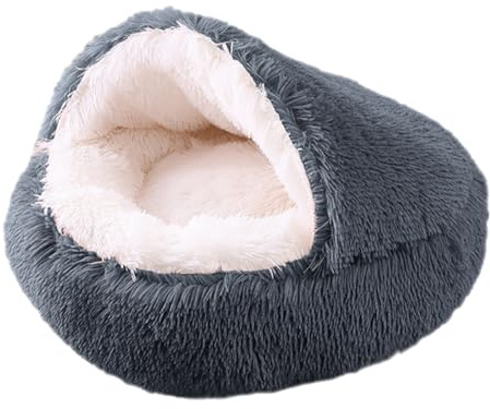 ZHULONGRUSHUI Rundes flauschiges Katzenbett, weiches Plüsch, Höhle für Hunde und Katzen, selbstwärmendes Versteck mit wasserdichter Unterseite, Dunkelgrau, 65 cm
