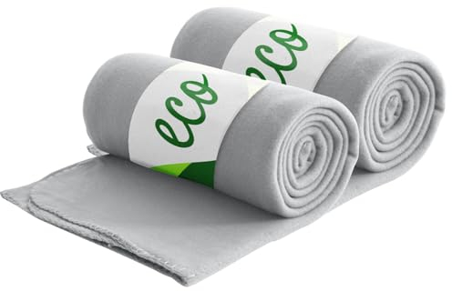 wometo 2er Set Eco Fleecedecken aus 100% recyceltem Material + OekoTex geprüft 130x160 cm ca. 400 g - hellgrau mit Anti-Pilling und Kettelrand