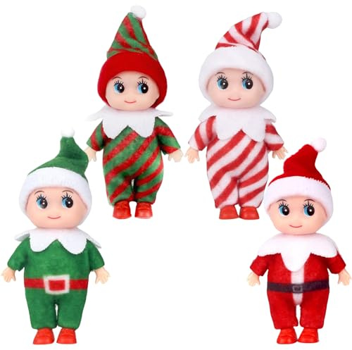 4 Stück Mini-Puppe Elf Weihnachten Baby Winziger Weihnachtself für Jugendliche und Erwachsene, WeihnachtenNeuheit Puppen Elfen Ornamente für Weihnachten Neujahr Geschenk