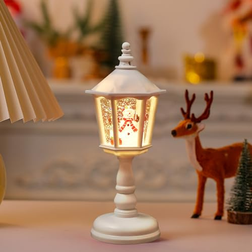 Weihnachten Schneekugel Laterne mit Beleuchtung, Vintage Schneekugel Weihnachtslaterne mit Schneegestöber, USB Aufladung und Batteriebetrieben Schneekugel Nachtlicht für Weinachtsdeko&Geschenke (B)