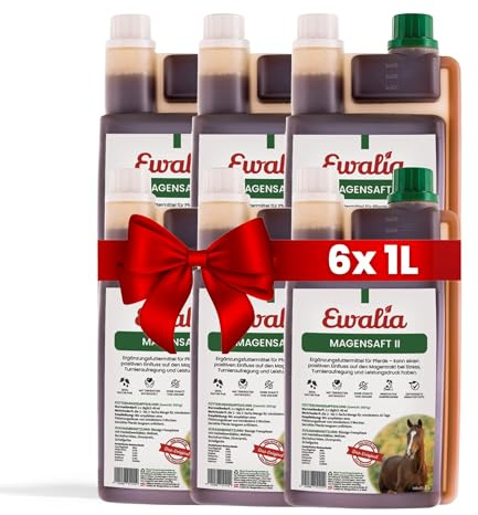EWALIA Succo gastrico II – Mangime speciale complementare per cavalli in caso di stress e torneo – Supporto per stomaci sensibili, sviluppato con veterinari, 100% puro naturale, 6 x 1 litri