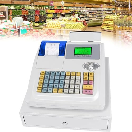 XLTEAM Elektronische Registrierkasse, Multifunktions-Registrierkasse Mit 48 Tasten, Abnehmbarem Kassenfach Und Staubdichten Tastenkappen, Kundenanzeige, Für Einzelhandel, Restaurant, Supermarkt