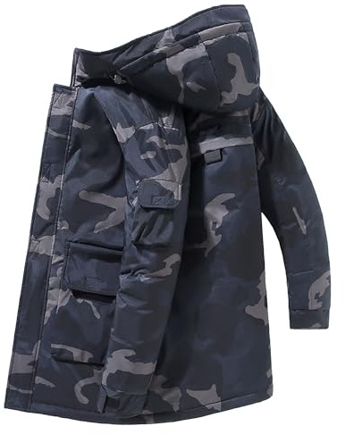 ZDJSWJ Hommes hiver parka mi-longue veste coupe-vent à capuche grand haut militaire épaissi manteau à capuche (Camouflage 1,M)