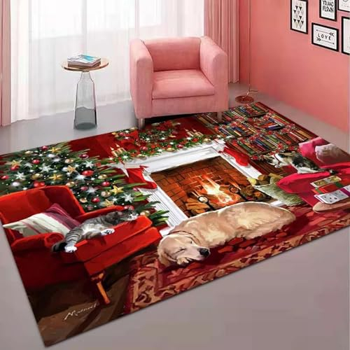 Kind Teppich 60 X 90 Cm / 23.6 X 35.4, Schlafzimmer Teppich, 3D Teppiche Wohnzimmer Teppiche Weich Rutschfest Teppich Für Wohnzimmer Schlafzimmer Bettvorleger Weihnachtsmann Weihnachtsbaum Elch -1T9