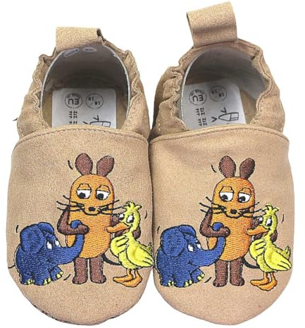 HOBEA-Germany veganska barnskor RecyStep Mus, Elefant und Anka beige 20/21 (12-18 Monate) Gripande gångsula