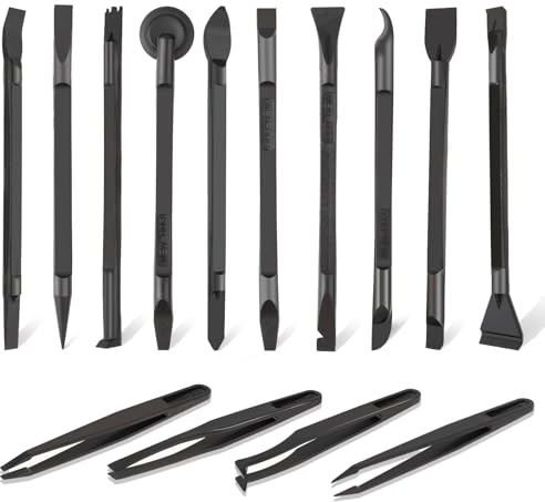 Juego de 14 espátulas de plástico para limpieza de grietas para detalles de coche, herramienta raspadora negra, antiarañazos, pequeño cuchillo de masilla, pinzas antiestáticas para espacios reducidos