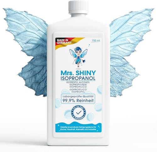 Mrs. SHINY - Alcol Isopropilico 99,9 - Alcool detergente ad alta purezza | Alcool Isopropilico ideale per disinfezione, pulizia e sgrassatura - 750 ml