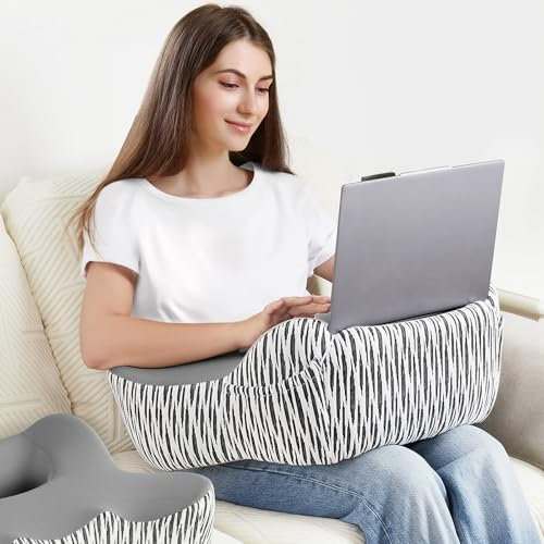 DONAMA Reading Pillow for Gaming, Lap Desk Pillow for Laptop, Arm Rest Pillow with Side Pockets, Memory Foam Bed Rest Pillow for Reading, Working, Gaming, Writing in Bed Couch Floor (Dark Grey)