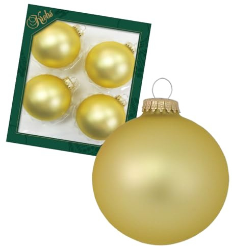 Krebs Glas Lauscha - Christbaumschmuck/Christbaumkugeln - Box mit 4 matt-Gold Kugeln aus Glas in Einer Größe von 8cm