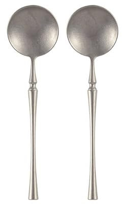 CAFIEDR Suppenlöffel Retro Matte Metall Suppenlöffel 2-teilig Premium Edelstahllöffel Rundlöffel, Silber Suppenlöffel Löffelset Besteckset Eisportionierer