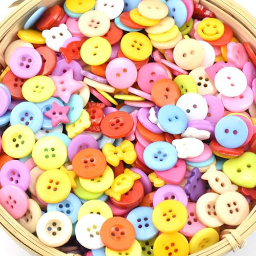 CHSEROK 400 Piezas Botones Decorativos Coloridos para Costura y Manualidades, con Agujeros Hechos a Mano, Ricos Estilos y Formas para Camisas y Decoración