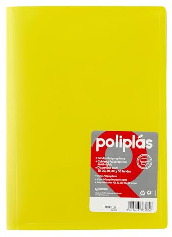 Grafoplas - Carpetas 30 Fundas Plástico A4, Poliplás Opaco, Amarillo | Forros Transparentes, Cubiertas Polipropileno, Fabricados en España, Perfecta para Archivar Documentos y Folios