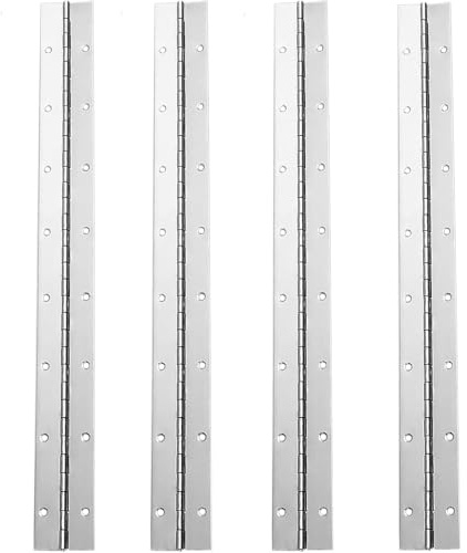 4 bisagras continuas y de piano, 16 pulgadas, 1.2 pulgadas de ancho abierto, plateadas, resistentes, acero inoxidable, bisagras plegables de 0.04 pulgadas para cajas de almacenamiento, armarios