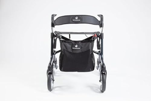 Rehasense Space LX Rollator with Bag, Seat & Backrest - 3 Colours Folding 4-Wheeled Outdoor Walker (Sober Grey, Medium - Seat Height 55cm)