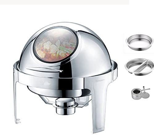 Chafing Dish Rotondo in Acciaio Inox Roll Top Buffet Vassoio riscaldante per Alimenti Buffet Scaldavivande per Feste Set Buffet Chafing Dishes 6 per Matrimoni, Feste, Banchetti, Catering, ev