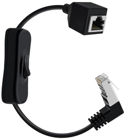 HuaLiSiJ Prolunga Cavo Ethernet Cat 6e con Interruttore On/Off 1000 Mbps 90 gradi Cavo di Prolunga RJ45 Maschio Femmina per Cavo Ethernet Cat6/Cat5e/Cat5 (Incurvato verso l'alto, 0.6 m)