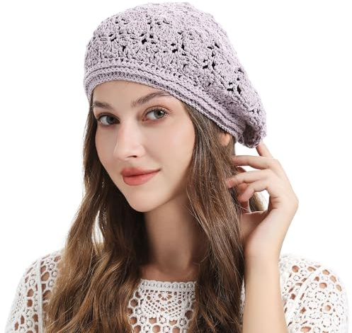 ZLYC Damen Baumwolle Sommer Häkelmütze Leicht Retro Handgemacht Barette
