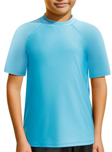 MASOCIO Anti-UV T-shirt för barn pojke kortärmad baddräkt T-shirt solskydd UPF 50+ snabbtorkande för simning strand pool 4–14 år, Färg: blå, 5 ans