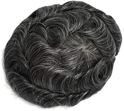 Herren-Toupet 0,12 mm, langlebige Voll-PU-Perücke für natürliches männliches Haar, Prothese, 100 % Echthaar, 30 mm, gewelltes Toupet, 6 x 9 # 130 Dichte, Farbe 1B30