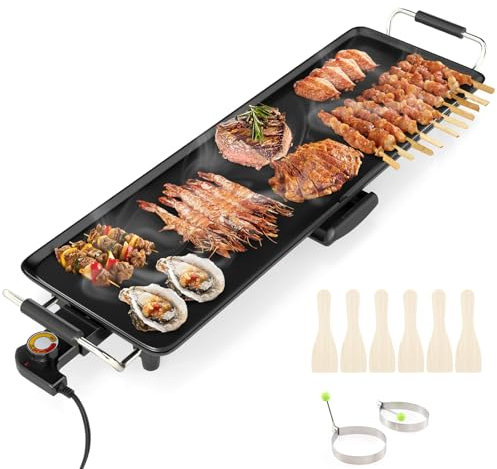 SOARS Piastra Elettrica 1800W, Barbecue Elettrico con Termostato Incorporato, 4 Livelli di Temperatura, Rivestimento Antiaderente, per Cucinare, Grigliare (Piastra Liscia 68,7 X 22 CM)