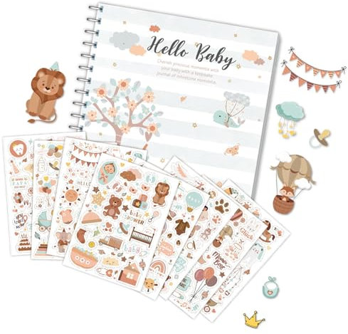 Libro de recuerdos de bebé con adhesivo para bebé niño o niña de primer año, libro de recortes de bebé a partir de 1 año