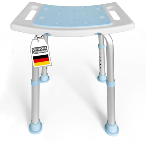 Tabouret de Douche Nora – Réglable en Hauteur, Antidérapant, Charge Max. 136 kg, 31 x 34 x 37-49,5 cm