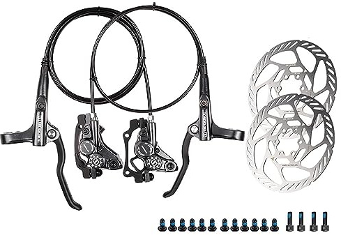 Ensemble de freins hydrauliques pour VTT à 4 pistons, leviers de frein en alliage d'aluminium avec étriers, kit de freins à disque pour VTT inclus, rotors de 160 mm et adaptateur de montage (couleur :