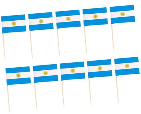 COLLBATH Palillos de Frutas Bandera Argentina 200 Piezas Madera y Papel Decorativos para Fiestas Temáticas Postres Cócteles Aperitivos Celebraciones