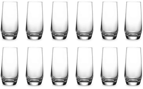 ECHTWERK Wasser- & Saftgläser Set 12-teilig, 340 ml – Robuste Trinkgläser aus bleifreiem Glas in tulpeneckiger Form, spülmaschinenfest, transparent, 14,5 x 6,8 cm