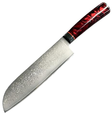 Grillfürst Santokumesser aus Damaststahl 18 cm - Damastmesser Küchenmesser, ultrascharfe Klinge für Fleisch, Fisch & Gemüse