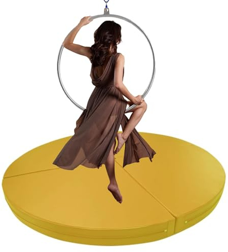 1/2/4 Inch Thick Crash Pad for Aerial Lyra Hoop, Folding Dance Pole Mat, Anti-Collision Gym Pad, Yoga Stripping Pole Cushion (Yellow, 160cm x 5cm)