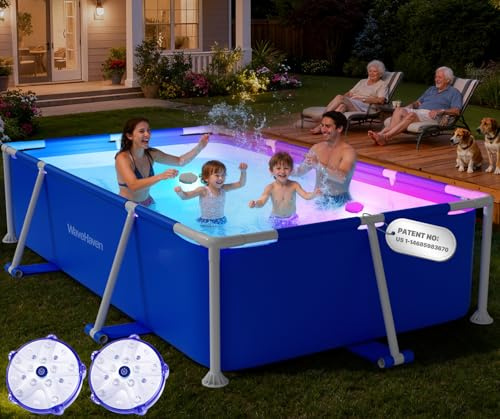 WaveHaven Above Ground Pool,2026 Frame Deep Swimming Pool with Pool Lights,Rectangle Family Pool,Above Ground Pool Easy Set,7ftx48inx24in Outdoor Pool,Backyard Pool for Kids,Adults,Pump Not Included