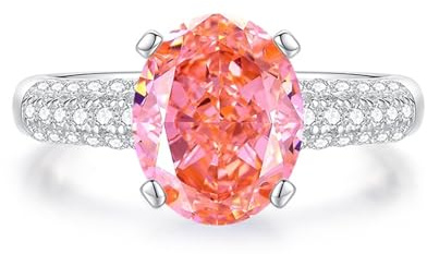 Ayoiow Hochzeitsringe Damen, 3ct Im Labor Hergestellter Padparadscha-Saphir und Moissanit Solitär Vorsteckring Gold Ehering für Sie, 14 Karat Weißgold Größe 48 (15.3)