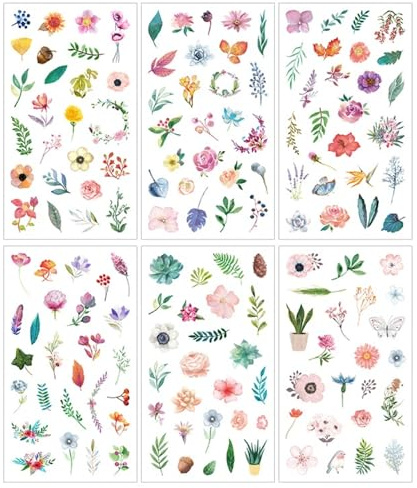 12 Sheets Small Floral Stickers, Mini Flower Stickers for Journaling Scrapbooking, Self-Adhesive Botanical Stickers for DIY Crafts, Vision Board & Photo Album