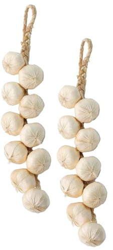 QhgPnt 2 Pcs Garlic Kitchen Ornaments, Artificial Garlic String Decor - Foam Vegetable Garland for Vintage Kitchen Accessories, Fake Hanging Plant Realistic Looking