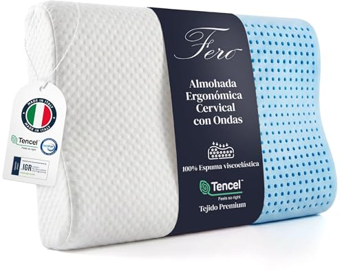 Ferò Almohada Memory Foam 70x40cm de Doble Onda, Almohada Cervical para Dormir con Dos Alturas 9-12cm, Soporte Ergonómico para Cuello y Cabeza, Funda de Tencel Lavable, 100%