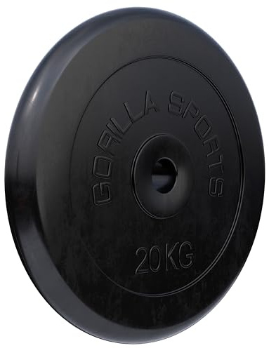 GORILLA SPORTS® viktskivor - singel/set, 1,25 kg, 2 kg, 2,5 kg, 5 kg, 10 kg, 15 kg, 20 kg, 25 kg, 27,5 kg, 30 kg vikter, 30/31 mm hål, gjutjärn, gummerad, svart - viktskivor, hantel uppsättning