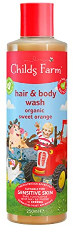 Childs Farm | Barn hår- och kroppstvätt 250 ml | Organisk söt apelsin | Rengör försiktigt | Lämplig torr, känslig och eksembenägen hud