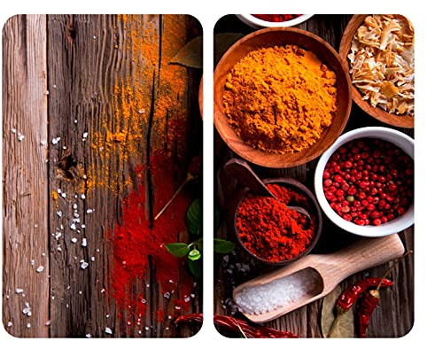 WENKO Plaque de Recouvrement Universelle Mod. Epices, réglable en hauteur pour tout type de cuisinière, planche à découper et protection anti-éclaboussures, verre, 30 x 52 cm, 2 pièces