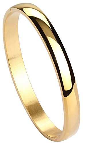 MILAKOO Womens Gold Stainless Steel Bracelet 8MM Plain Polished Finish Oval Bangle 6.7