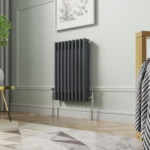 NRG 600 x 425mm Anthracite Horizontal Cast Iron Radiator Triple Panel | Radiator Wall Mounted, Column Radiator, Central Heating Rad, Traditional, for Kitchen, Bedroom, Bathroom, Living Room