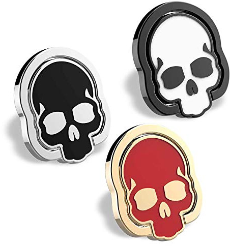 homEdge Cell Phone Skull Ring Grip, Set of 3 Packs 360° Adjustable Finger Ring Holder, Suitable for Magnetic Car Mount Kickstand for Cell Phone-Black+White+Red