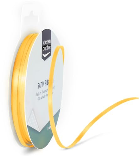 Vaessen Creative Satinband 3mmx10m Gelb Gold, Schleifenband, Dekoband, Bänder zum Basteln, Stoffbänder für Hochzeit, Taufe Und Geburtstagsgeschenke