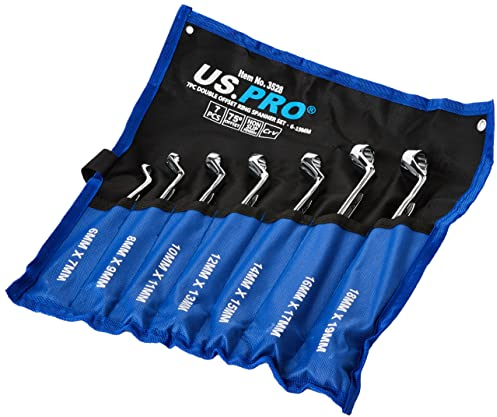 US PRO Tools 7pc Double Hex 35 Deg Offset Swan Neck Spanner Set 6-19mm 2984