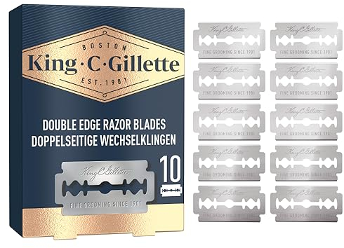 King C. Gillette Rasierklingen mit sicherer Doppel-Schneidekante, rostfreier Edelstahl mit Anti-Reibungsbeschichtung für mehr Komfort, Rasierhobel Klingen für Männer, 10 Stück