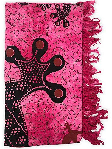 Seamar Telo Arredo Copritutto Grande Geko 210x230 cm 80% Cotone 20% Poliestere Copri divano Gran foulard con Frange Batik (Fucsia)