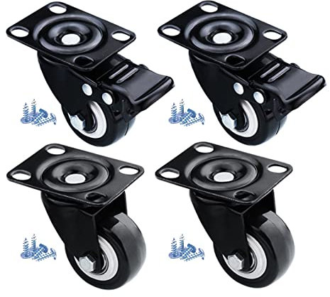 Möbelrollen Schwerlast, Lenkrollen Mit Feststeller, Rollen Für Möbel, Transportrollen, Strandkorbrollen, Trolley-schwenkrollen, 4 Stück, Plattenrollen Mit Schrauben,2nobrakes+2brakes-40mm/M6