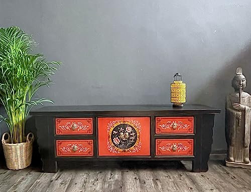 OPIUM OUTLET Meuble Salon TV Commode Sideboard Console Buffet chiffonnier Cabinet Armoire de Marriage garderobe Chinois Asiatique Oriental Antique Vintage Shabby-Chic